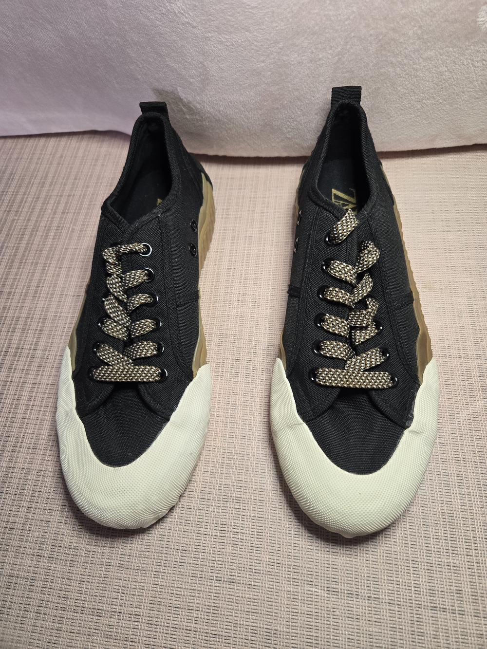 Zara Black Canvas Sneakers with Rhinestone Laces